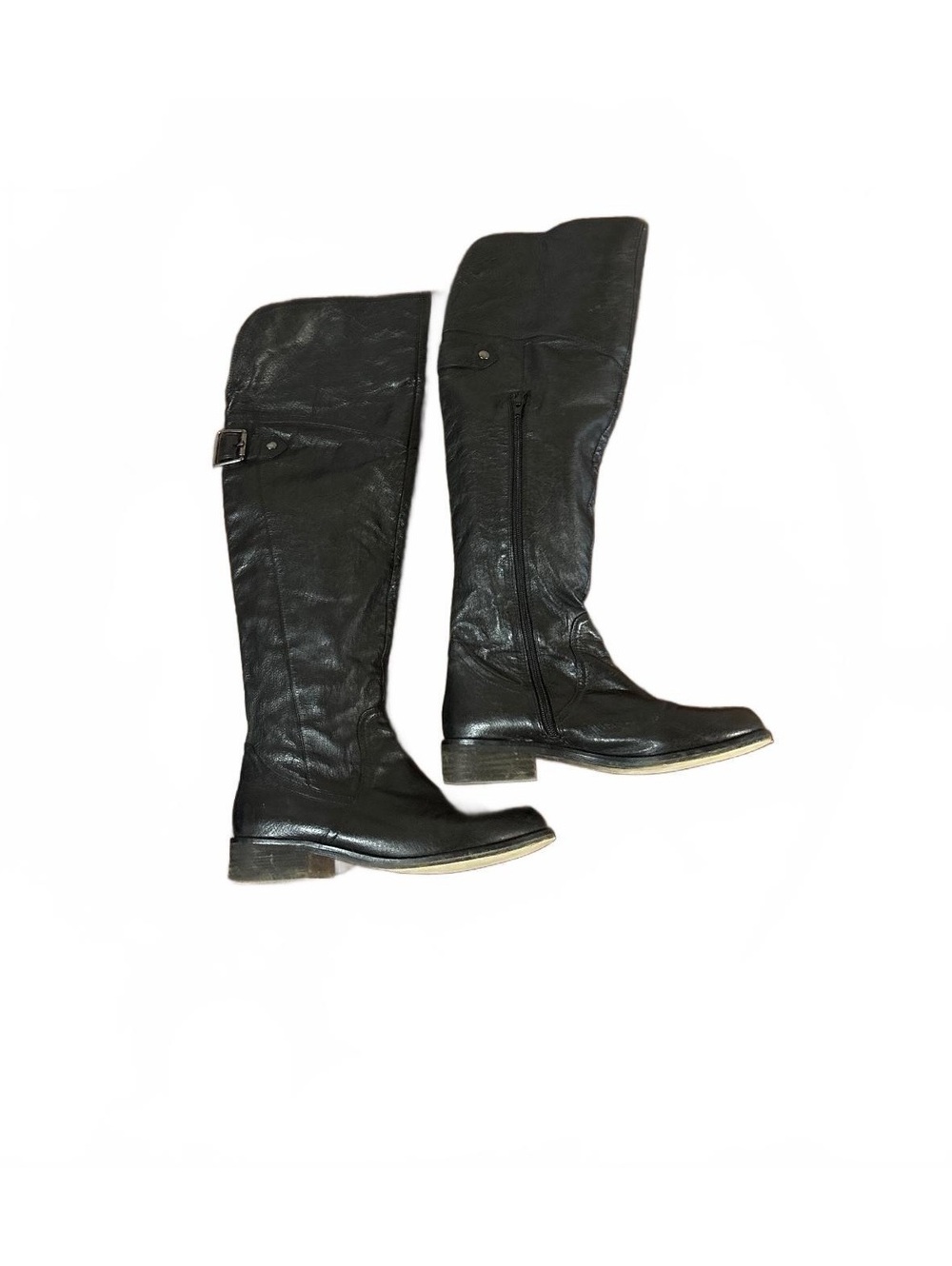 VTG Black Leather Over The Knee OTK Flat Riding Boots Women's 7M Side Buckle
